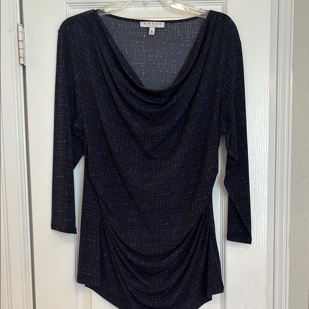 Chaus Black and Blue Cowl Neck Tunic